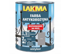 Lakma Antykor Farba Antykorozyjna Ochronno Dekoracyjna do Metalu Szara 0,75L