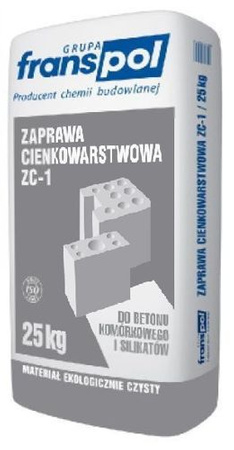 Franspol ZC-1 Zaprawa Cienkowarstwowa do Silikatów Gazobetonu Pióro Wpust Biała 25kg